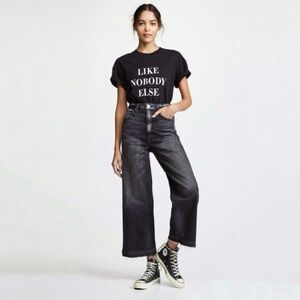 AMO Ava Crop Wide Leg Jeans High Waist Released Hem Raven Washed Black 29